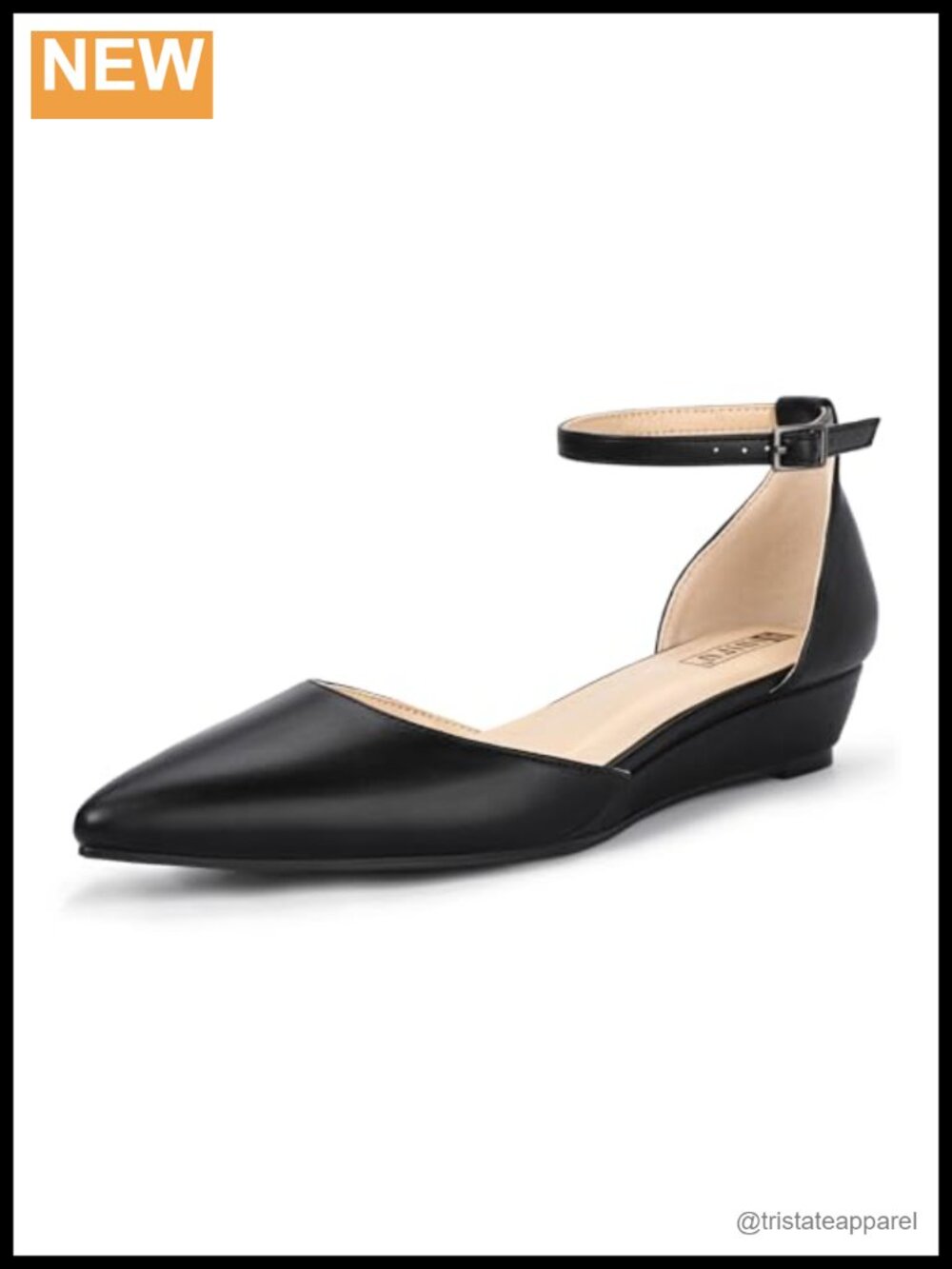 Women's Closed Pointed Toe Low Wedge Flats Adjustable Ankle Strap